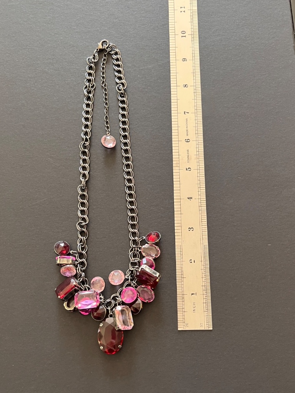 Pink & Ruby Red Rhinestone Statement Bib Necklace - Picture 10 of 12